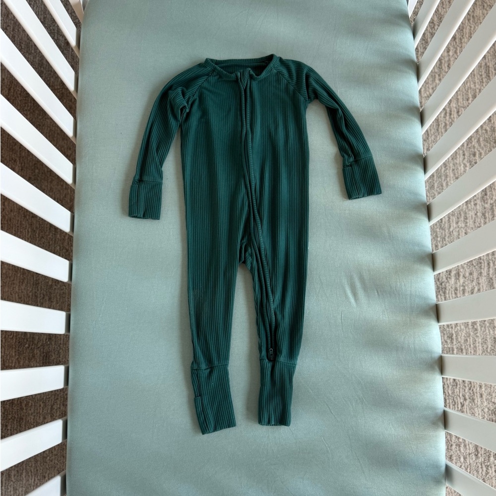 Little Sleepies Zippy in Emerald Green Ribbed
